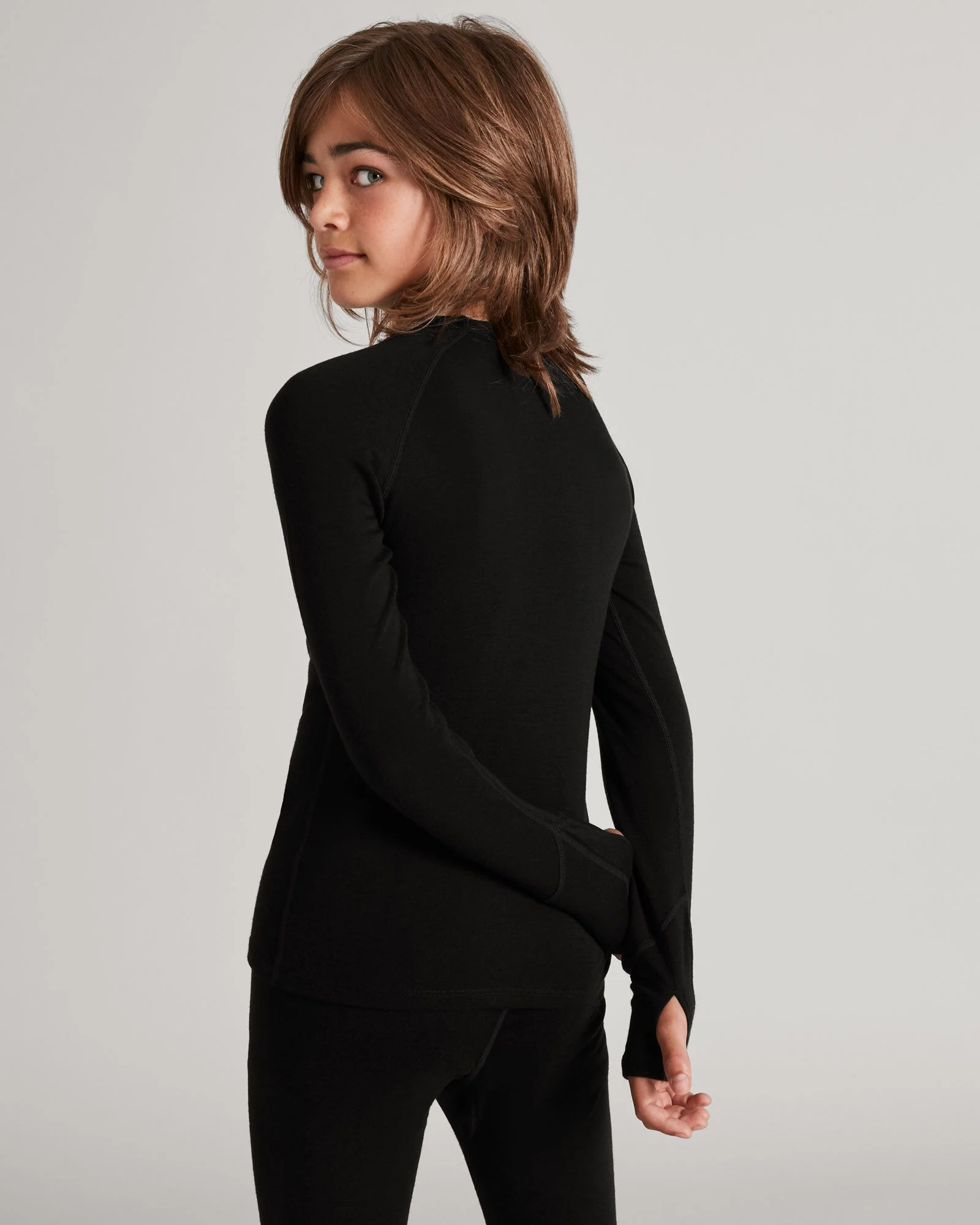 Kids' KMDMerino Baselayer Long Sleeve Top - Black - Image 3