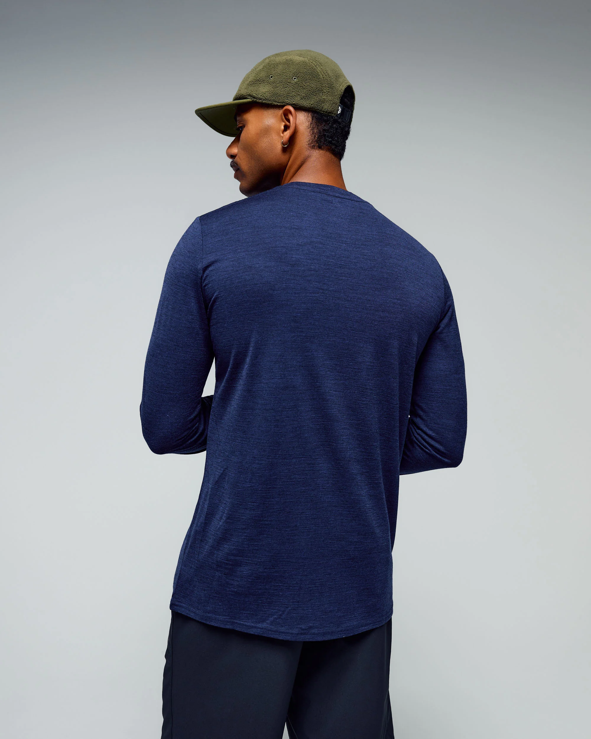 Men's 100% Merino Long Sleeve Crew Top - Midnight Navy Marle - Image 3