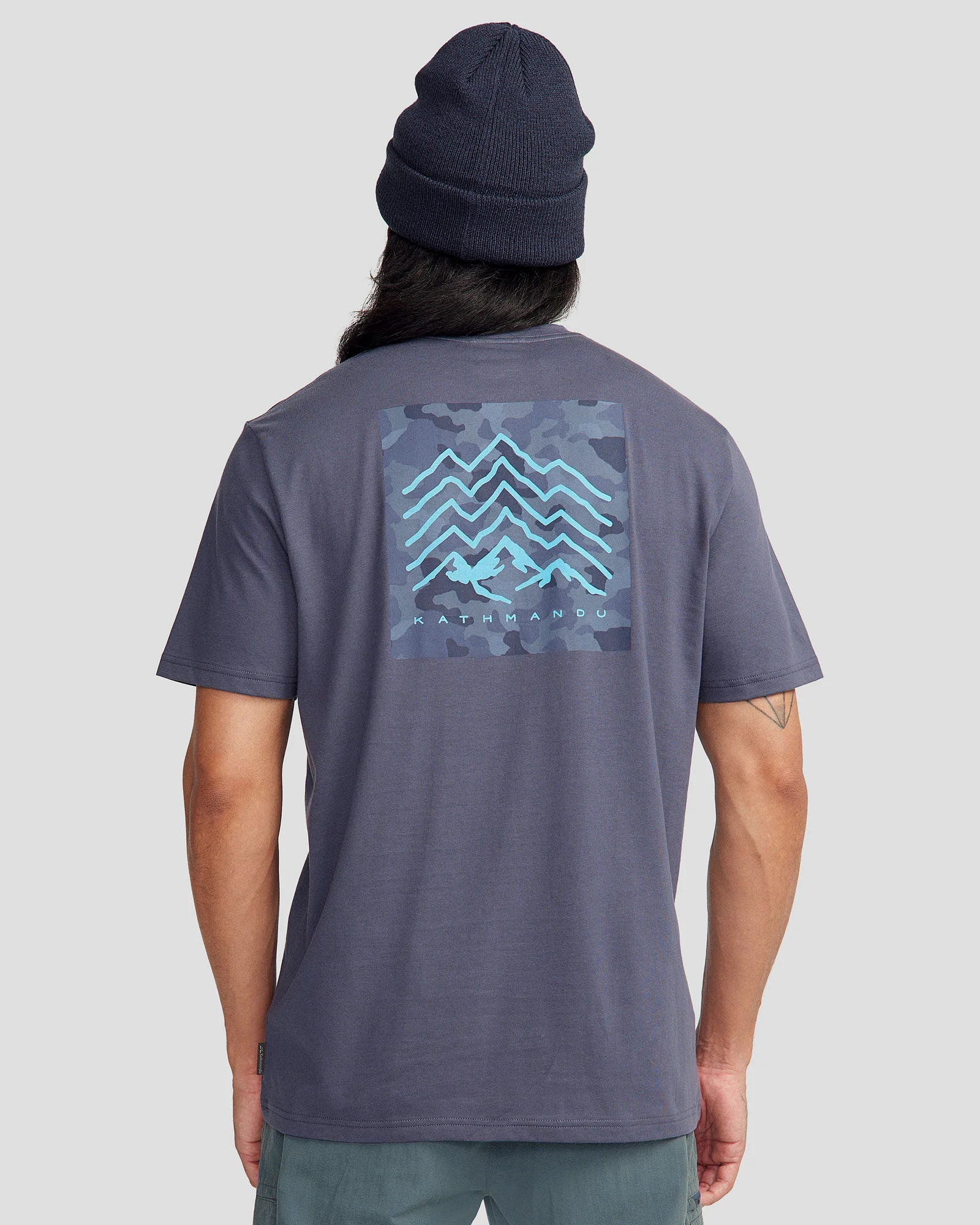 Men's Mountain Camo Organic Cotton T-shirt - Mid Navy - Image 3